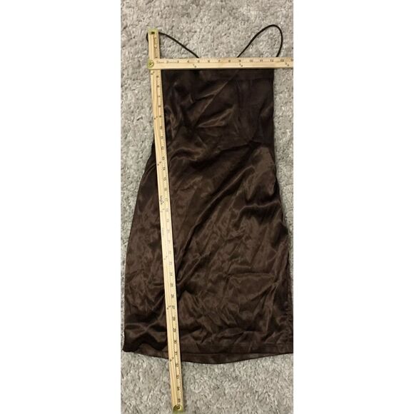 Beautiful Salty SIZE LARGE Satin brown Cinch Mini Dress  Cowl neck, adjustable c - Picture 6 of 6